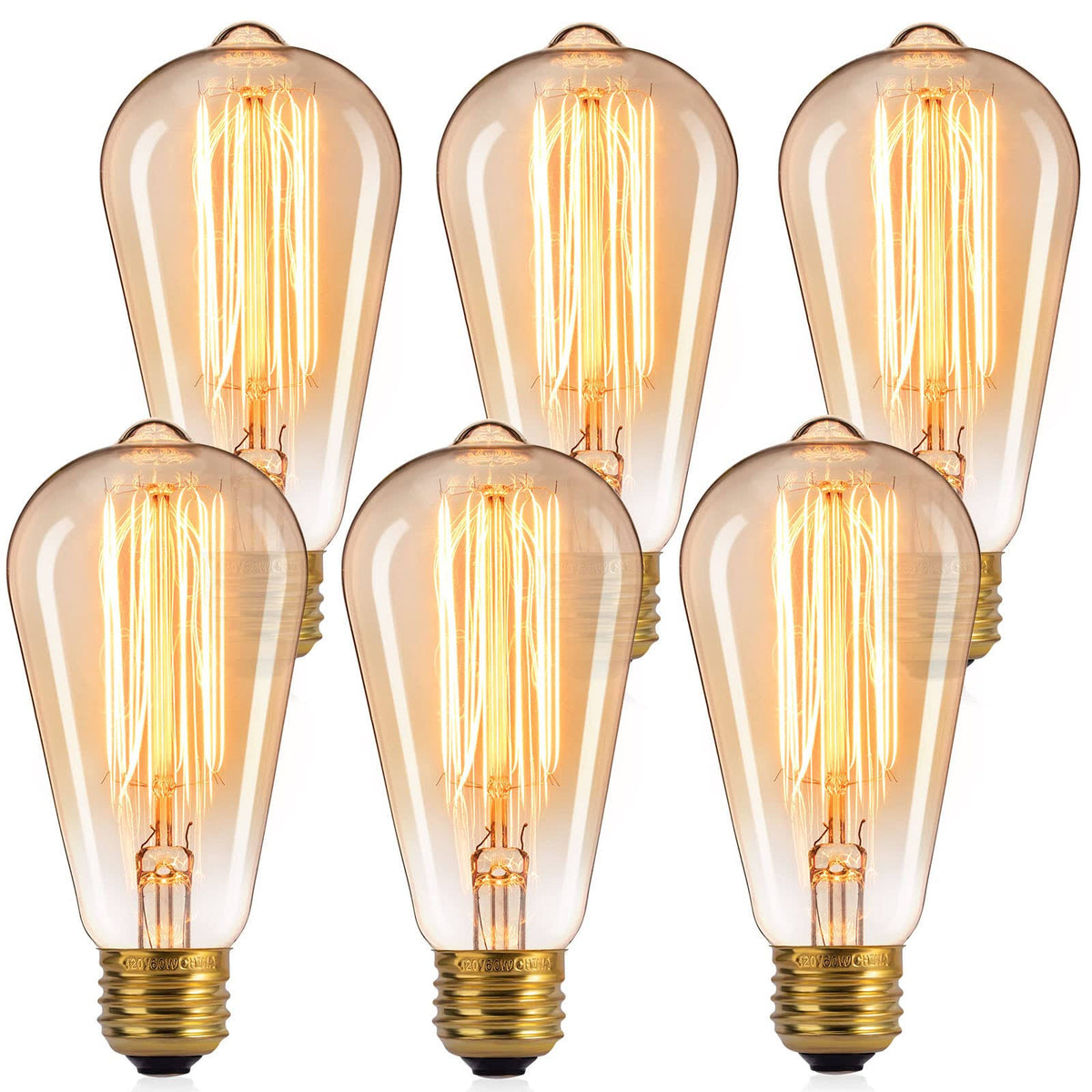 Brightown Edison Light Bulbs 6pcs Vintage 60 Watt Incandescent Light Bulbs E26 Base Dimmable Decorative Antique Filament Light Bulbs 252 Lumens Amber