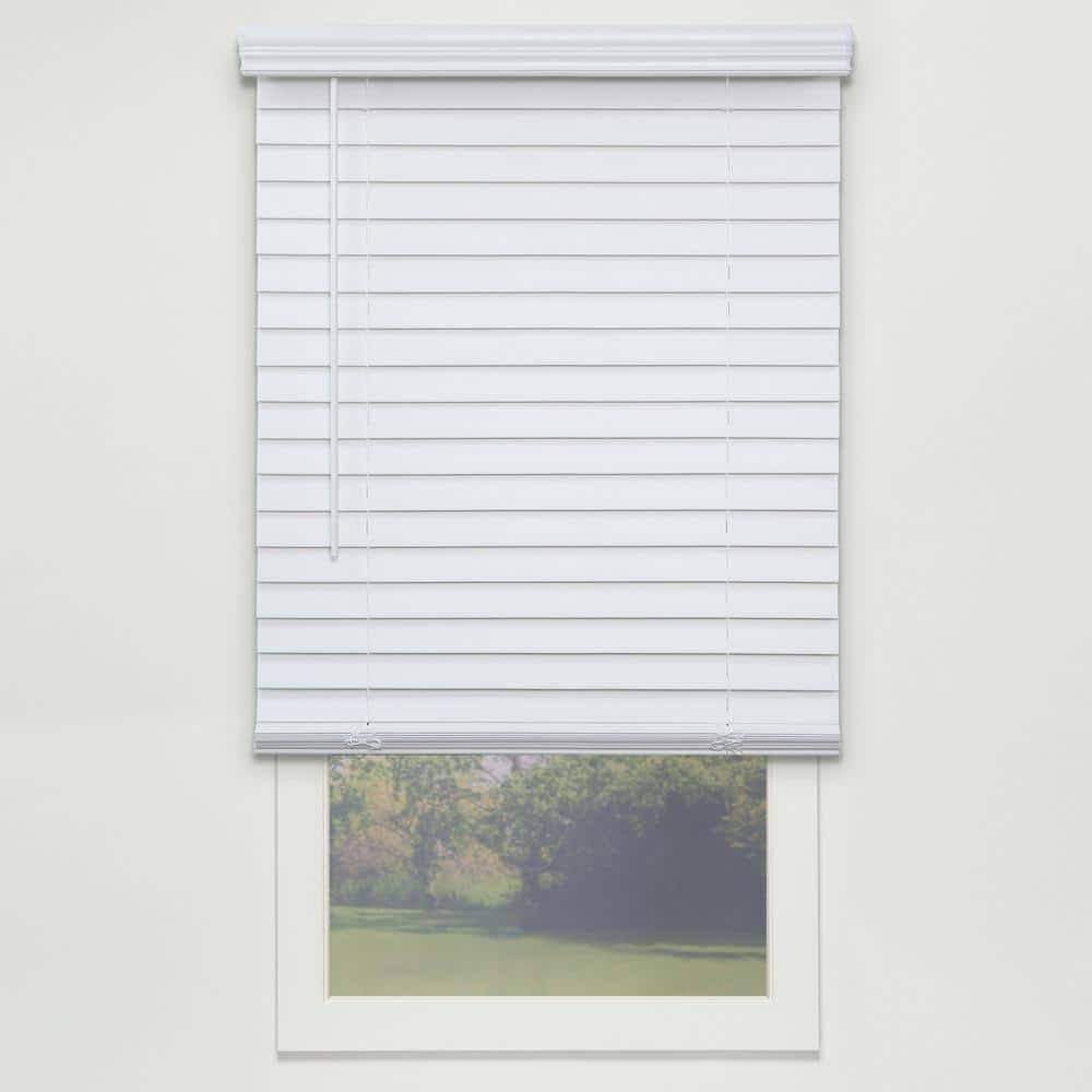 Perfect Lift Window Treatment Cut-to-Width White 2in. Cordless Faux Wood Blind - 26.5in. W x 48in. L Actual Size: 26.5in. W x 4